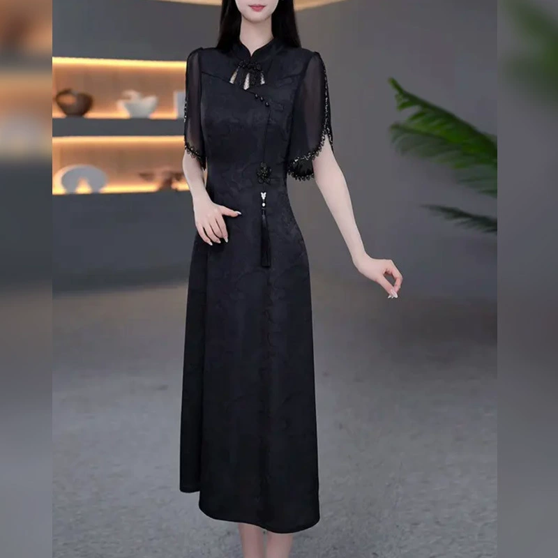 Сексуальное темпераментное тонкое длинное платье Cheongsam для женщин, летняя тонкая юбка в стиле ретро в национальном стиле для мам