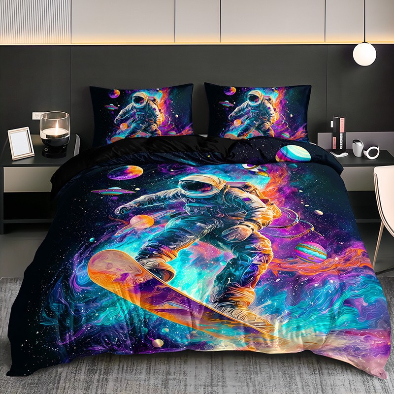 Cartoon Astronaut Digital Printed Edredon Kit Textile Transpirable Transfronterizo Fuente TEMU / JIT