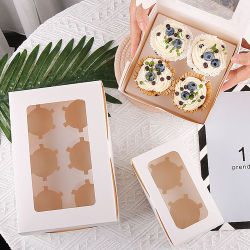 Paper cup cake packaging boxes 2/4/6/12 pieces cup muffin cups transparent window baking packing boxes