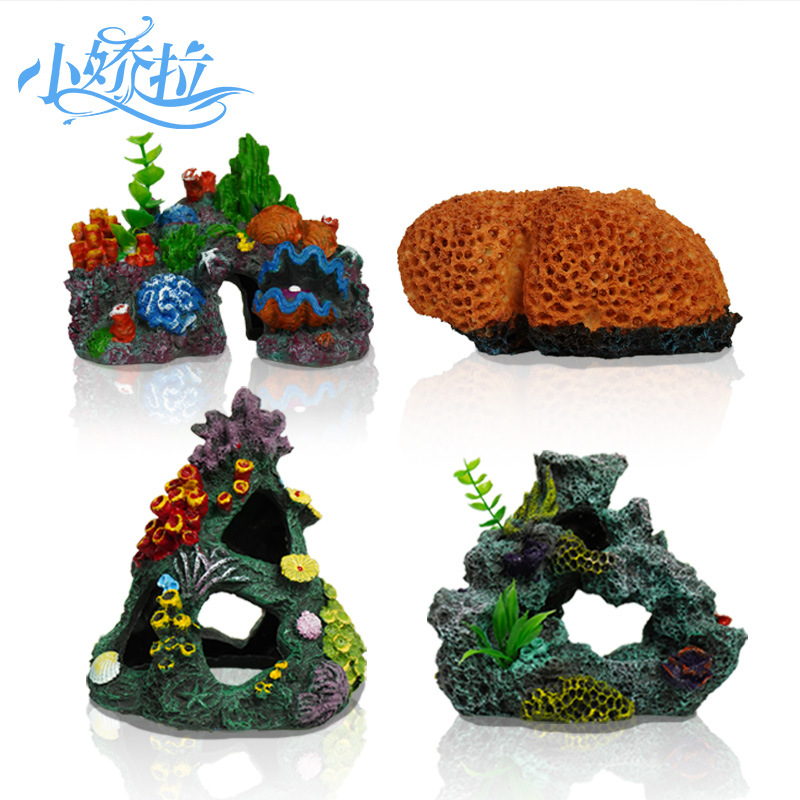 Venta caliente transfronteriza simulación de adornos de arrecifes de coral pecera acuario decoración paisajismo imitación submarina hierba resina refugio casa