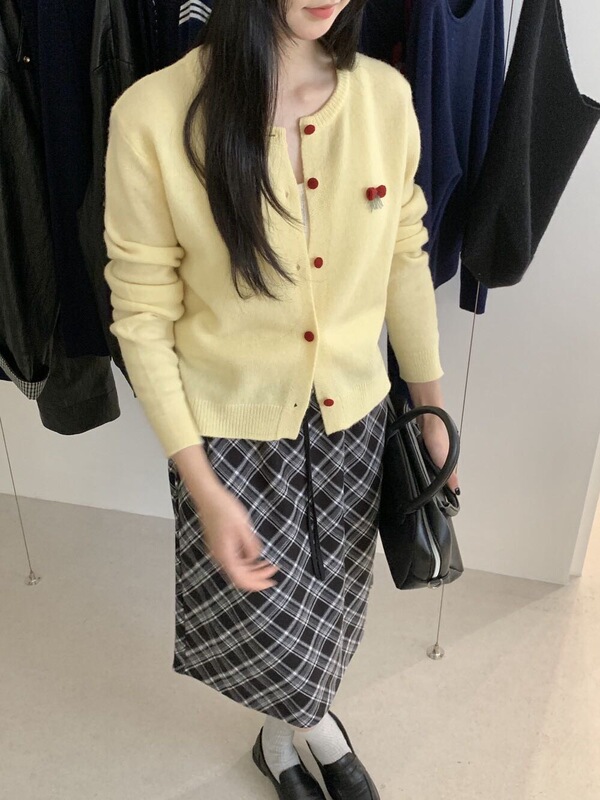 2025秋冬新款女修身显瘦圆领长袖针织衫开衫百搭毛衣外搭女羊毛衫|undefined