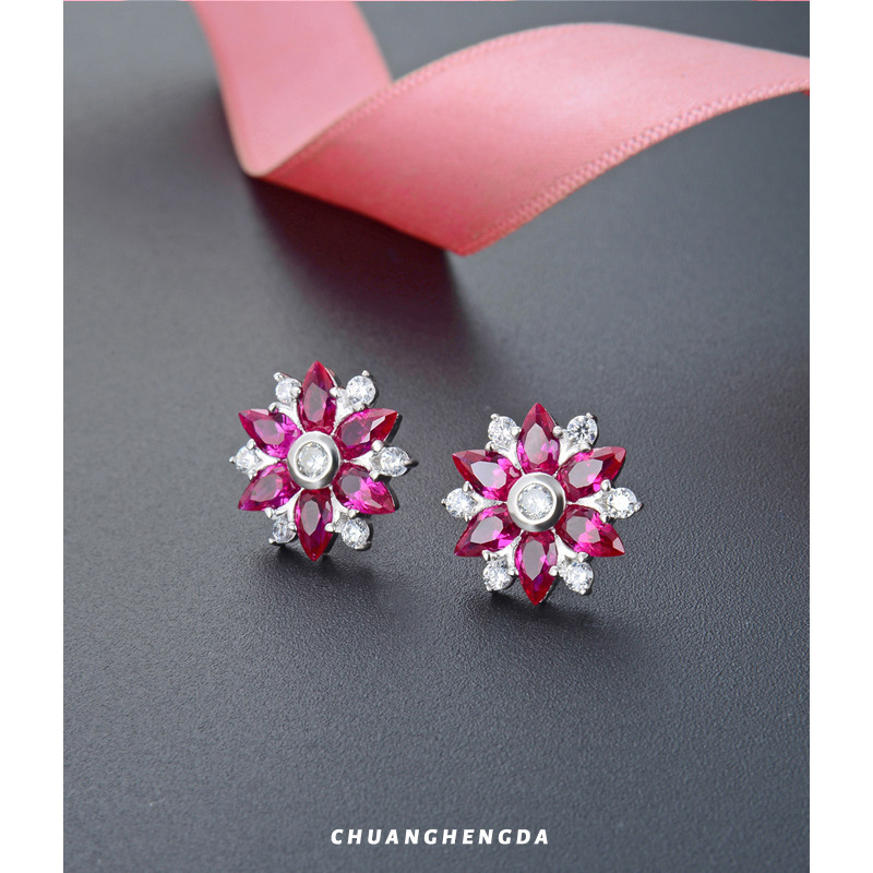 S925 diamante de plata esterlina personalidad dulce flores pendientes de orejas estilo japonés y coreano temperamento elegante orejas de plata para mujeres