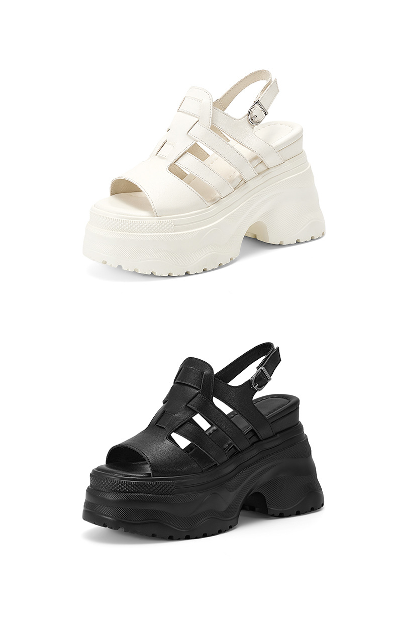 Sandal cao gót nữ da thật mũi hở gót platform 12cm — màu đen, màu trắng ngà chi tiết 14