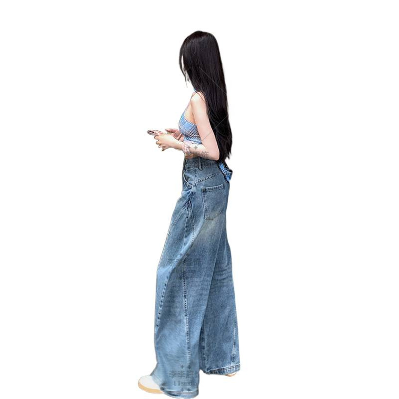 美式高街水洗弯刀牛仔裤女2025秋季新款高腰宽松显瘦痞帅阔腿裤|undefined