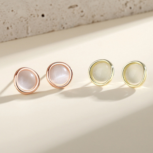 New 925 sterling silver cat's eye rose gold earrings high-end temperament light luxury earrings geometric earrings