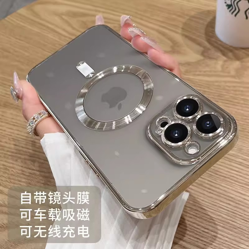 iPhone17電気メッキ磁気吸着携帯電話ケース、Apple16透明耐衝撃15proMax高級感保護ケースに適用|undefined