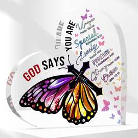 亚马逊新款桌面装饰摆件礼品亚克力热卖爱心加蝴蝶亚克力家居摆件