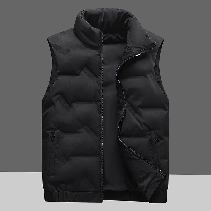 Autumn and Winter Lightweight Stand-Up Collar Vest Men's Warm Casual down Jacket Vest Trendyy Large Size Thickeneded Waistoutwear Pure Color Jacket