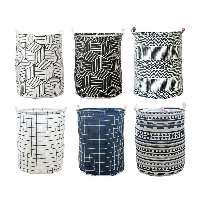 Japanese striped cotton and linen dirty clothes bucket waterproof fabric storage bag children's toy storage basket 0443