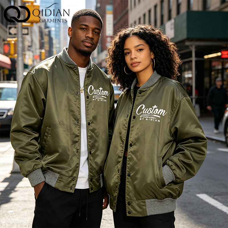 Customized Logo European and American Street Style Retro Olive Green Bomber Jacket Trendy Brand Loose Baseball Jacket for Men and Women