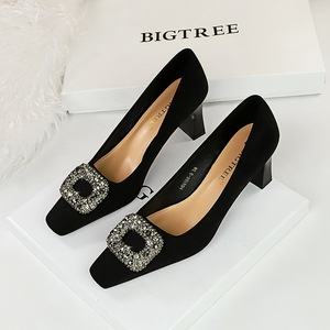 6186-K83 European and American Banquet Women's Shoes Versatile High Heel Shoes Thick Heel High Heel Suede Square He