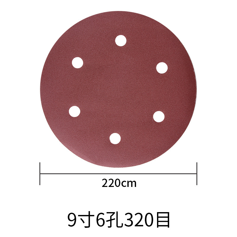 Ronda de 9 pulgadas 6 agujeros papel de lija disco flocado papel esmerilado al por mayor autoadhesivo pared masilla papel de lija para rectificadora