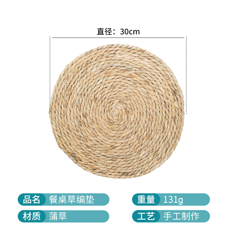 Mesa de comedor de paja tejidas transfronterizas, tapete de aislamiento térmico, posavasos, tapetes de tazón, tapetes de decoración de restaurante, tapetes occidentales, tapetes antideslizantes para la cocina