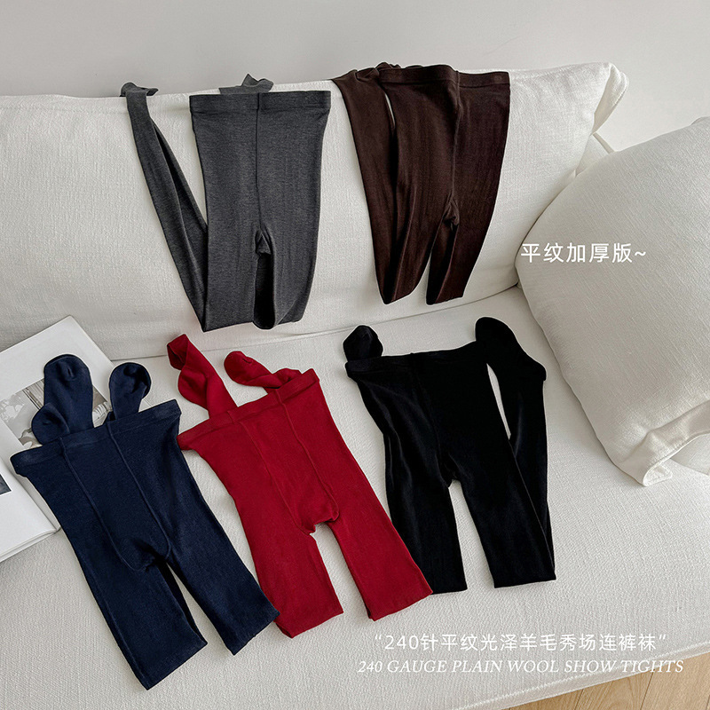 Autumn and Winter 240-Needle Worsted Wool Plain Ribbon with Show Fever Leggings Pure Color Warm Korean Pantyhose