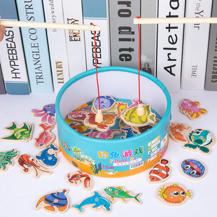 Children's Fishing Toys Magnetic Infants 1-2-3 Years Old Boys and Girls Early Education Development Intelligence Puzzle Set Wooden