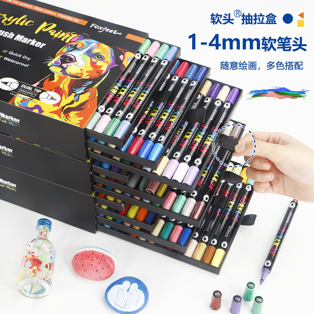 Cross-Border Art Painting 168-Color Marker Set DIY Stackable Acrylic Pens Dual-Tip Dual-Color Acrylic Markers