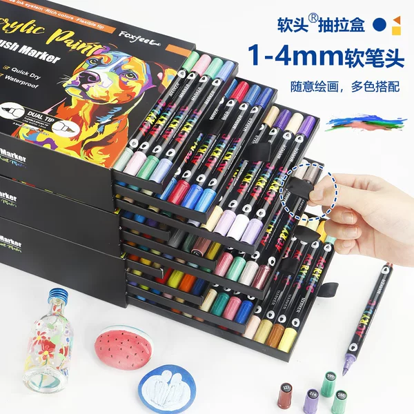 Cross-Border Art Painting 168-Color Marker Set DIY Stackable Acrylic Pens Dual-Tip Dual-Color Acrylic Markers