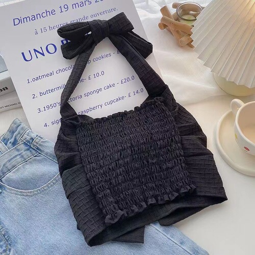 Girls summer new Korean style halterneck strapless vest for middle and older children short waist-revealing vest with bow knot vest