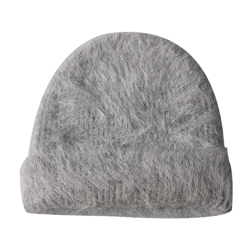 Mũ len beanie nữ lông cừu giữ ấm, vành tai bảo vệ, cỡ đầu lớn — màu be