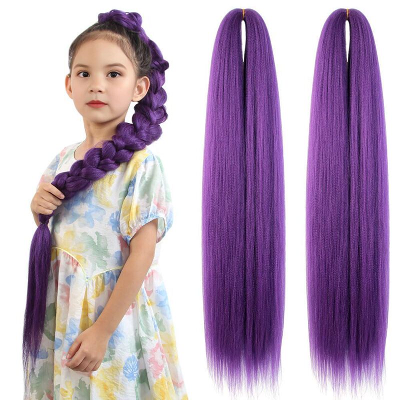 Purple Braided Hair 14inch Short Pre Stretched Hair Straight Yaki Textured Synthetic Hair Extension Soft