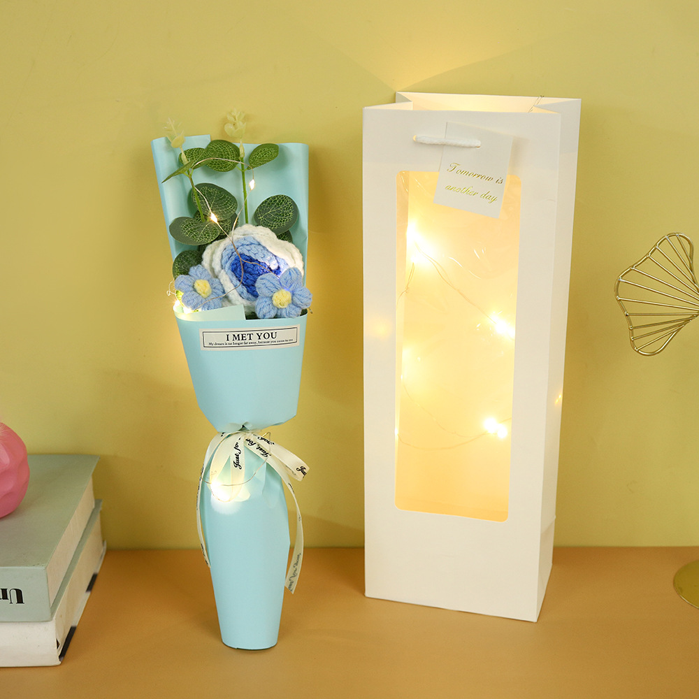 실꽃 3송이 [파란장미] 조명과 함께 창가봉투에 담아드립니다