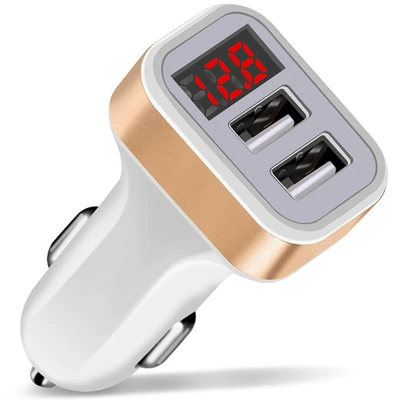2.4A dual USB digital display Car Charger car mobile phone charger with digital dual usb 2-in -1 car charger (Mobil şarj cihazları) - gold