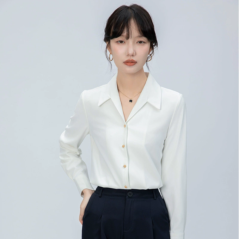 Реальный выстрел с острым воротником Белая рубашка Женская весна и осень 2024 Новый пригородный профессиональный интервью