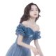 Blue Evening Dress 2024 Summer Style off-shoulder Simple Banquet Elegant Performance Host Art Test Dress