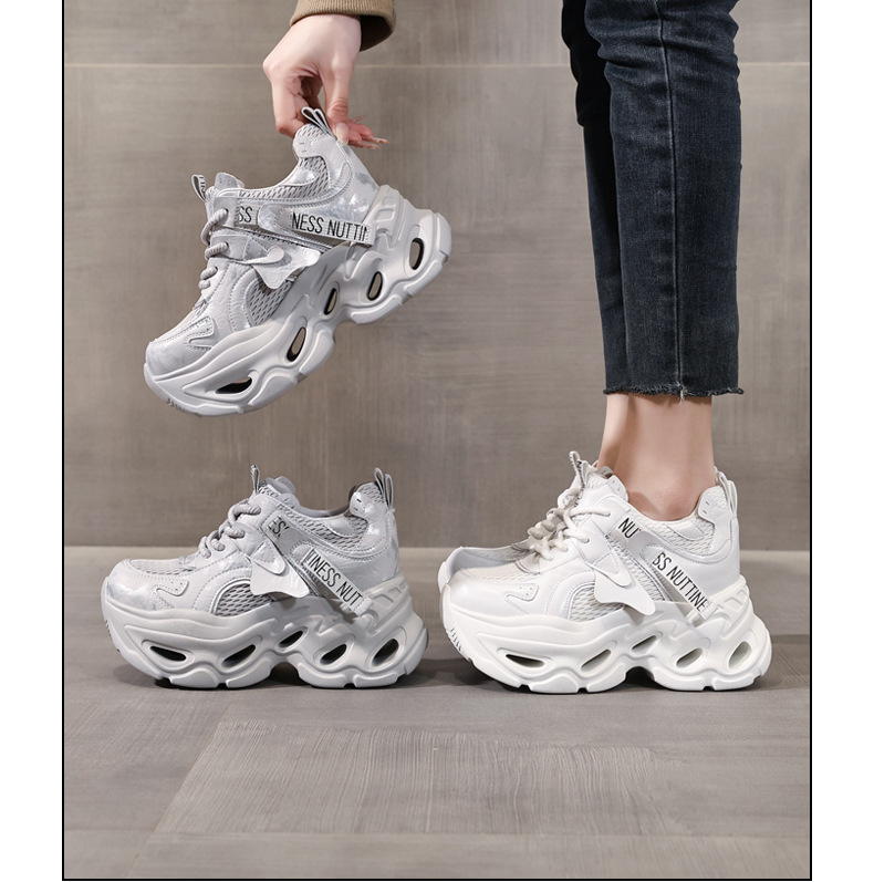 Giày sneaker nữ đế dày chunky lưới thoáng khí, tăng chiều cao 10.5 cm — màu trắng chi tiết 17