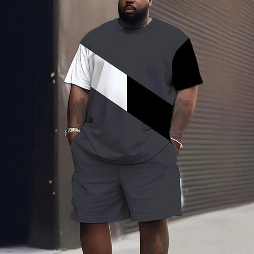 Fashionable New 3D Digital Printing Men's Short Sleeve T-shirt + Shorts Set with Fashionable Multi-color Prints