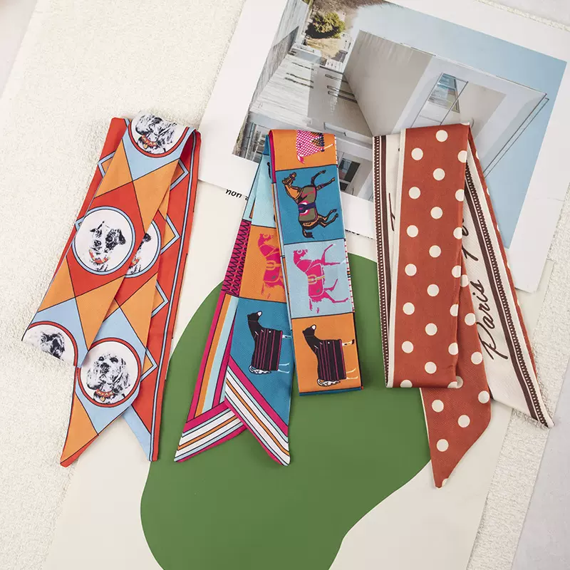 定制丝带小香风飘带绑包长条丝巾高级感搭配高颜值橙黄可爱百搭