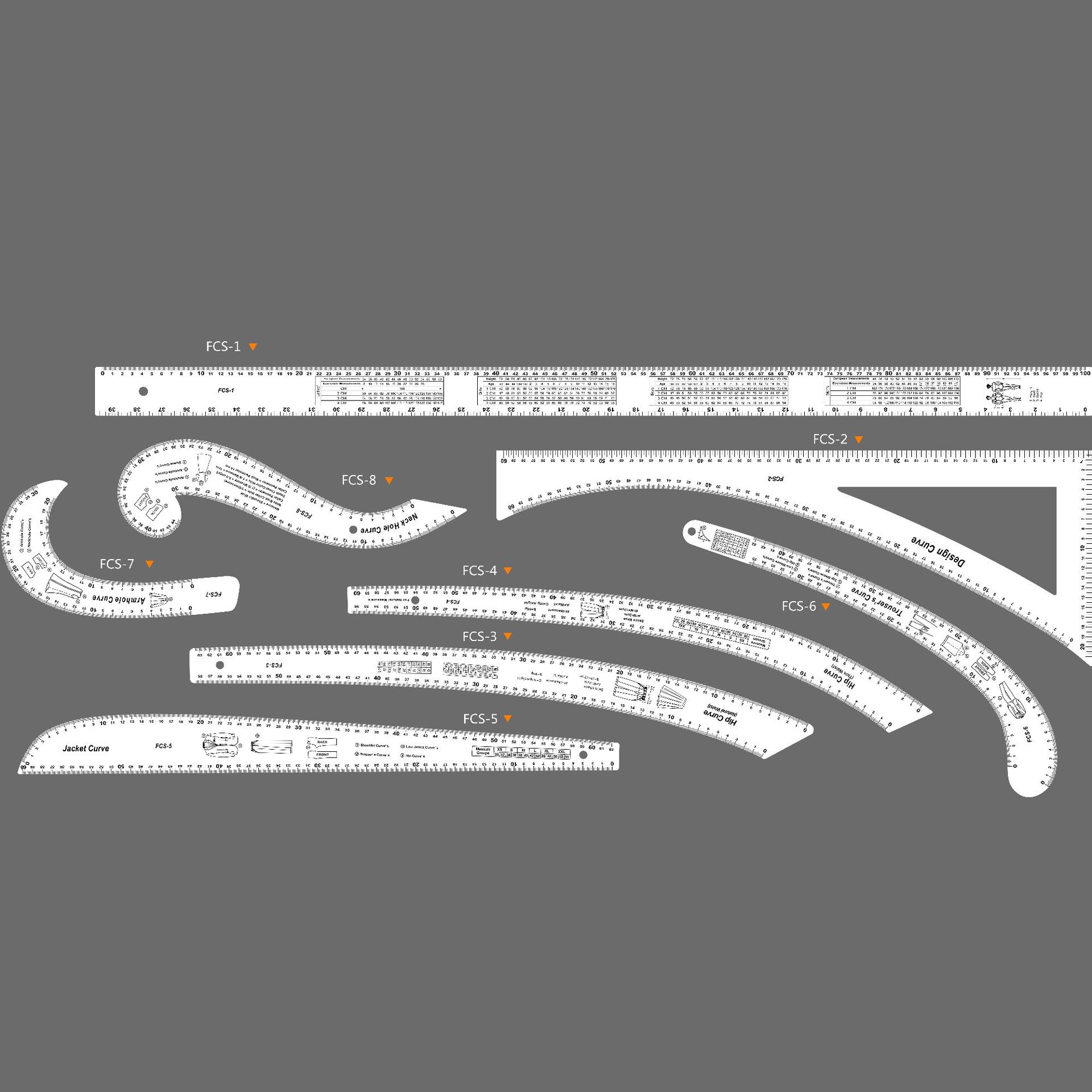 裁缝尺绘图制版测量尺服装测量工具裁剪亚克力放码尺套装创意风