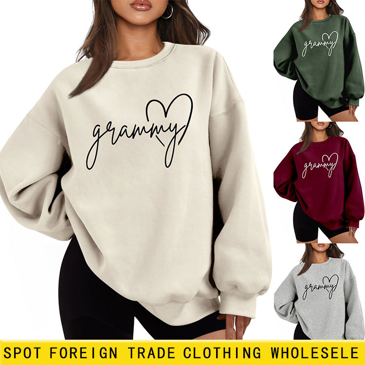 Amazon trend temperament simple grammy love ladies all-match loose thick warm sweater base wholesale