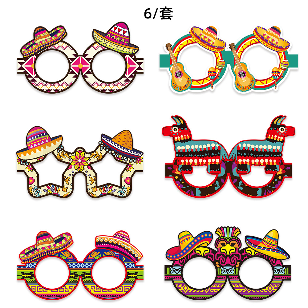 6 unids/set transfronterizo nuevo mexicano Mayo 5 gafas México carnaval fiesta decoración guitarra gafas de papel