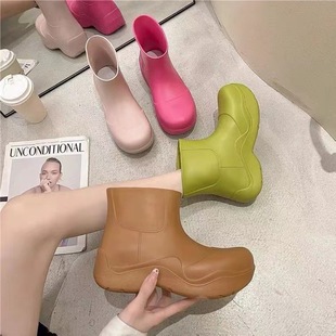 Internet Celebrity Same Style Short Boots Thick Bottom Water Shoes Candy Color Rain Shoes 2025 Women's Summer New Fashion Waterproof Non-slip Rain Boots