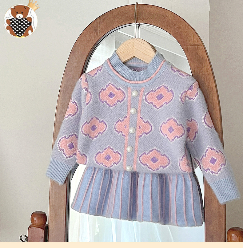 Tröja och veckad kjol set för flickor höst och vinter_voghion.com