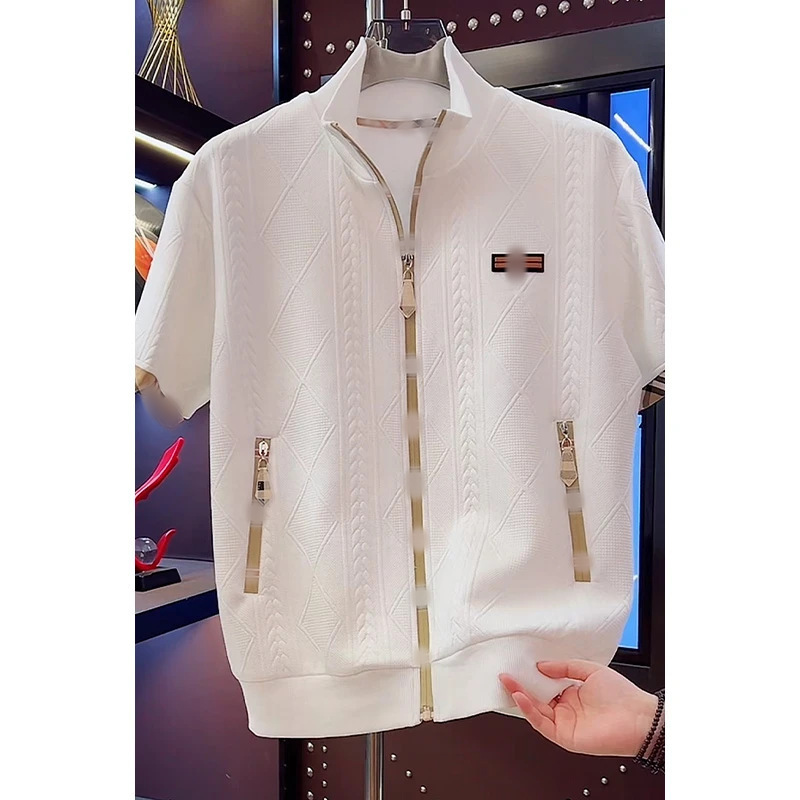 [Italian Old Money Style] Spring New Style Comfortable and Luxurious Designer Fashion Casual Polo Short-Sleeved Men's Zipper Cardigan