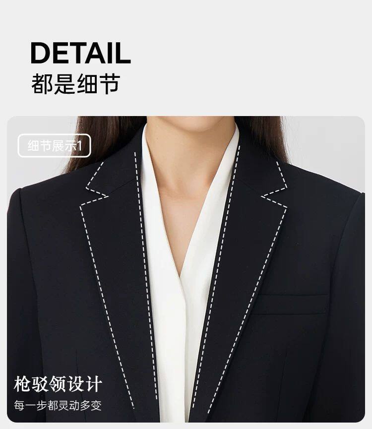 Bộ vest nữ cao cấp hai cúc ôm dáng không cần là, áo vest công sở sang trọng — áo khoác đơn màu đen, Áo khoác đơn màu xanh hải quân, Áo khoác xanh navy + quần thẳng, Áo khoác xanh navy + váy hông chi tiết 5