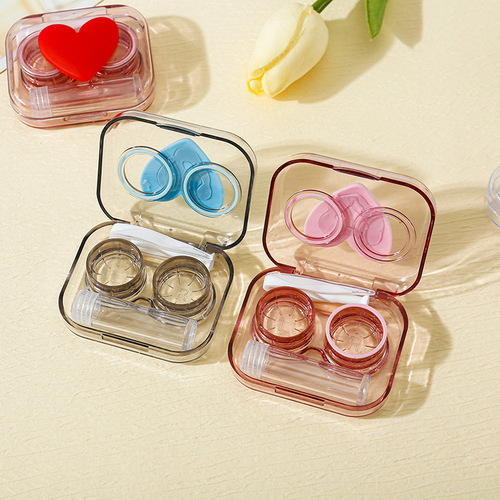 Candy Colored Love Twist-Free Contact Lens Case Transparent Contact Lens Case Portable Mini Double Box Care Companion Box