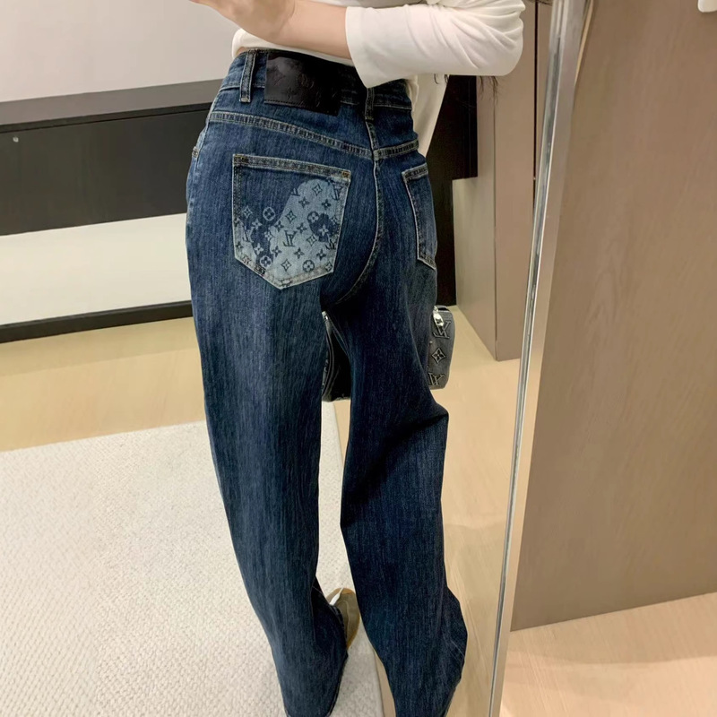 做旧复古蓝直筒牛仔裤女欧美辣妹高腰宽松显瘦高个子拖地阔腿裤潮|undefined