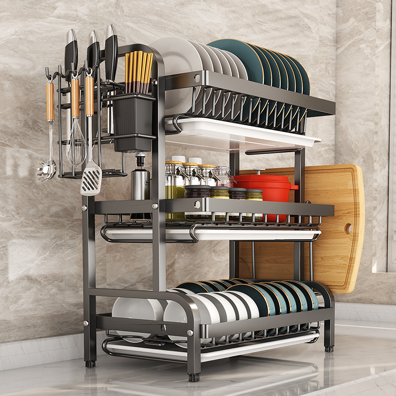 Kitchen bowl rack household storage rack multi-functional bowl and dish drying rack bowl and chopsticks storage box stainless steel storage rack wholesale