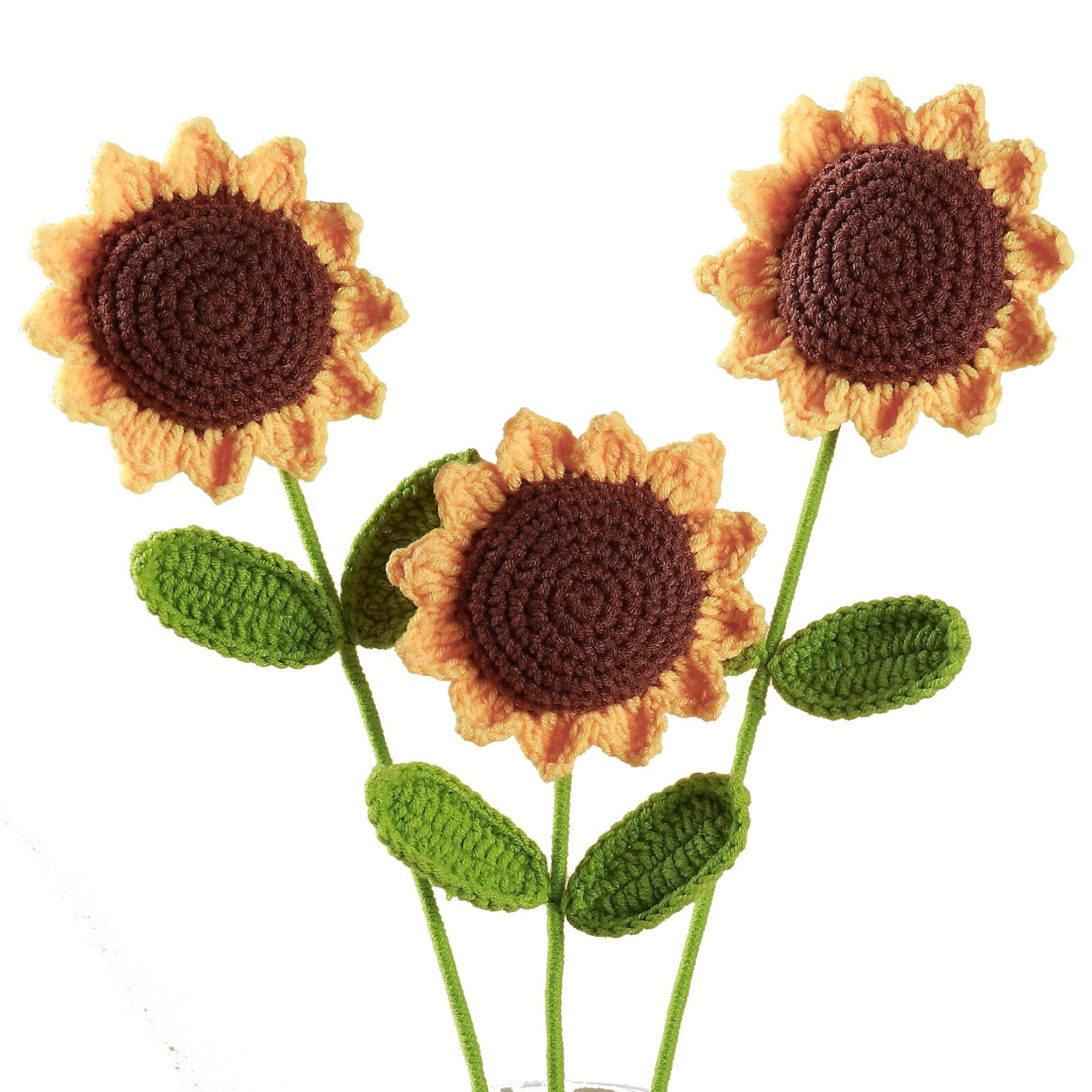 Venta al por mayor acabado girasol tejido a mano artificial girasol lana de ganchillo Día del maestro chino Día de San Valentín Regalo de Cumpleaños flor
