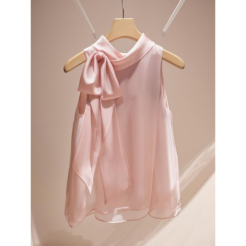 Light and Sophisticated French-Style Niche Purple Chiffon Sleeveless Shirt for Women, Unique and Beautiful Fairy-Like Fluttering Bow Top for Summer