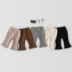 Korean Spring New Children's Clothing Girls' Plaid Flare Pants Small and Medium-sized Children's Style Casual Pants Baby Cotton Pants