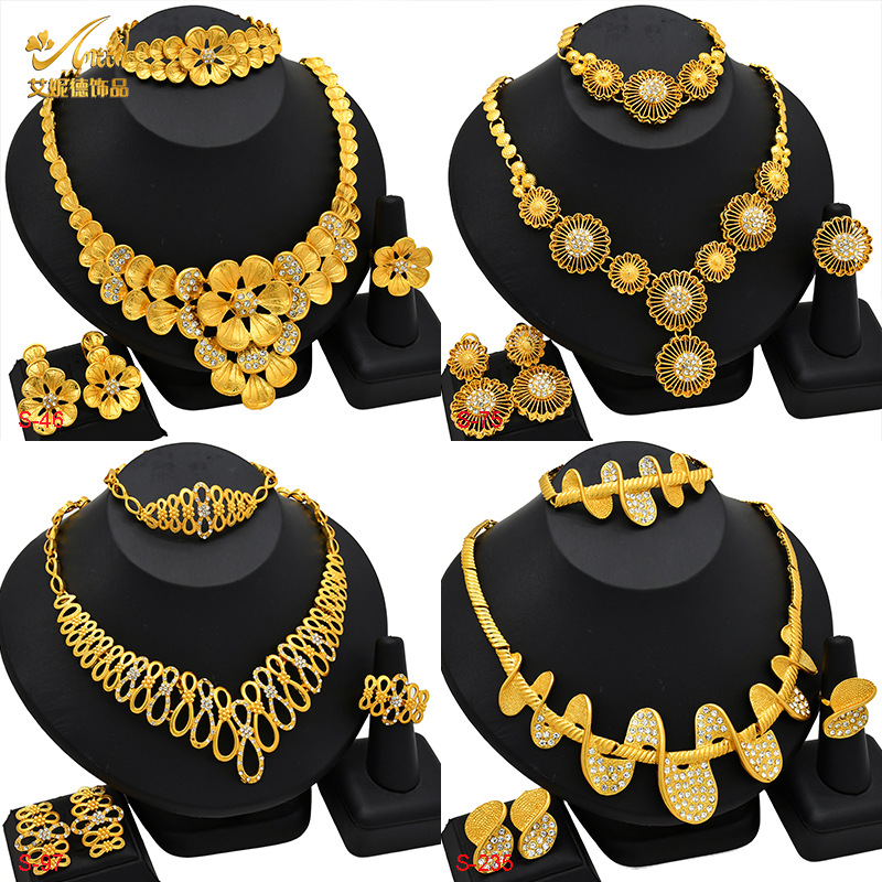 24k-gold-dubai-saudi-arabia-womens-jewelry-indian-bridal-wedding-necklace-earrings-rings-bracelet-4-piece-jewelry-set
