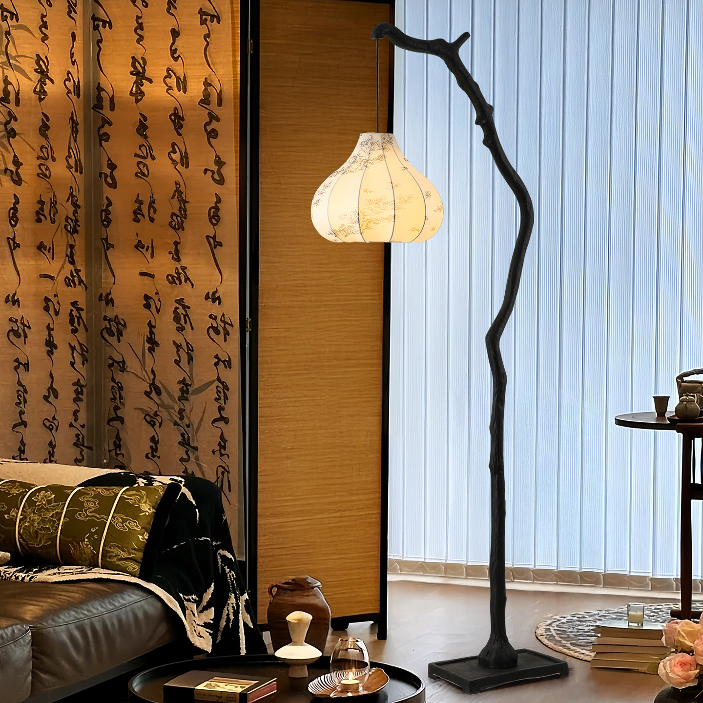 Decoración lámpara de piso estilo antiguo chino moderno Zen sala de té atmósfera retro dormitorio simple lámpara Zhongshan 522L