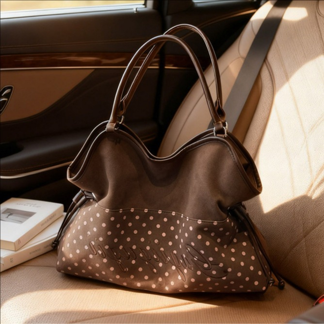 Korean Retro Leopard Print Hand Tote Bag Large Capacity Suede Handbag Commuter Simple Armpit Bag Shoulder Bag