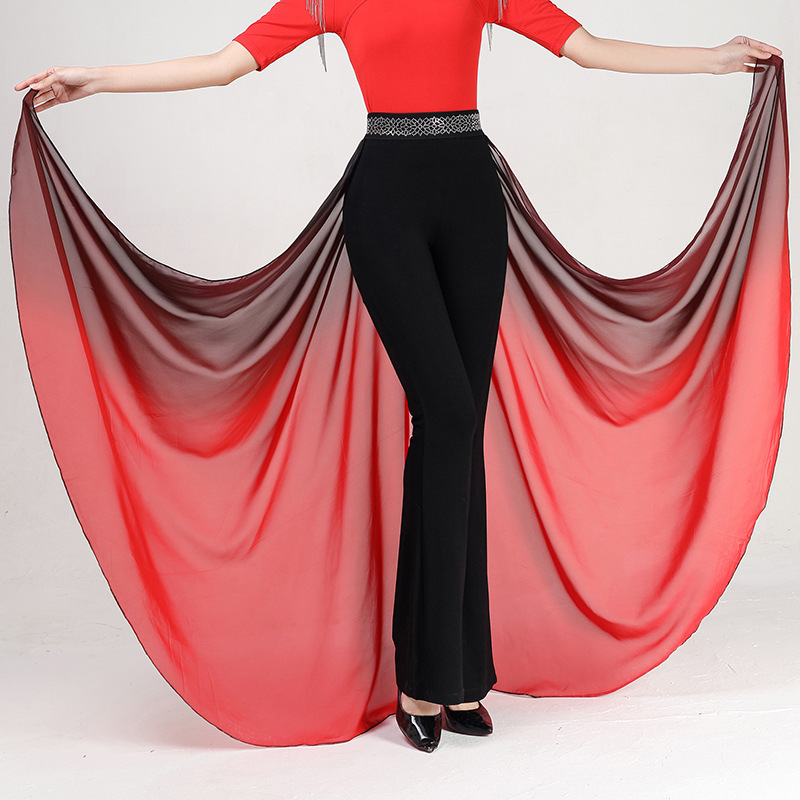 Body etiquette ballroom latin dance waist scarf pants for women girls modern dance clothing walking show waist gauze female star gait floating skirts