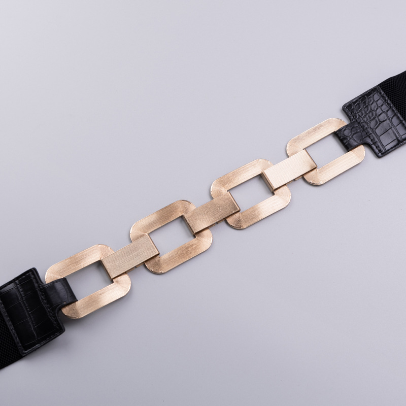 Cinturón de cadena metálica para mujer con botones y elástico, ideal para vestidos y trajes con look de alta calidad, mayorista