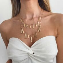 欧美跨境饰品 海洋元素沙滩风小鱼吊坠项链 叠戴ins金属锁骨链女